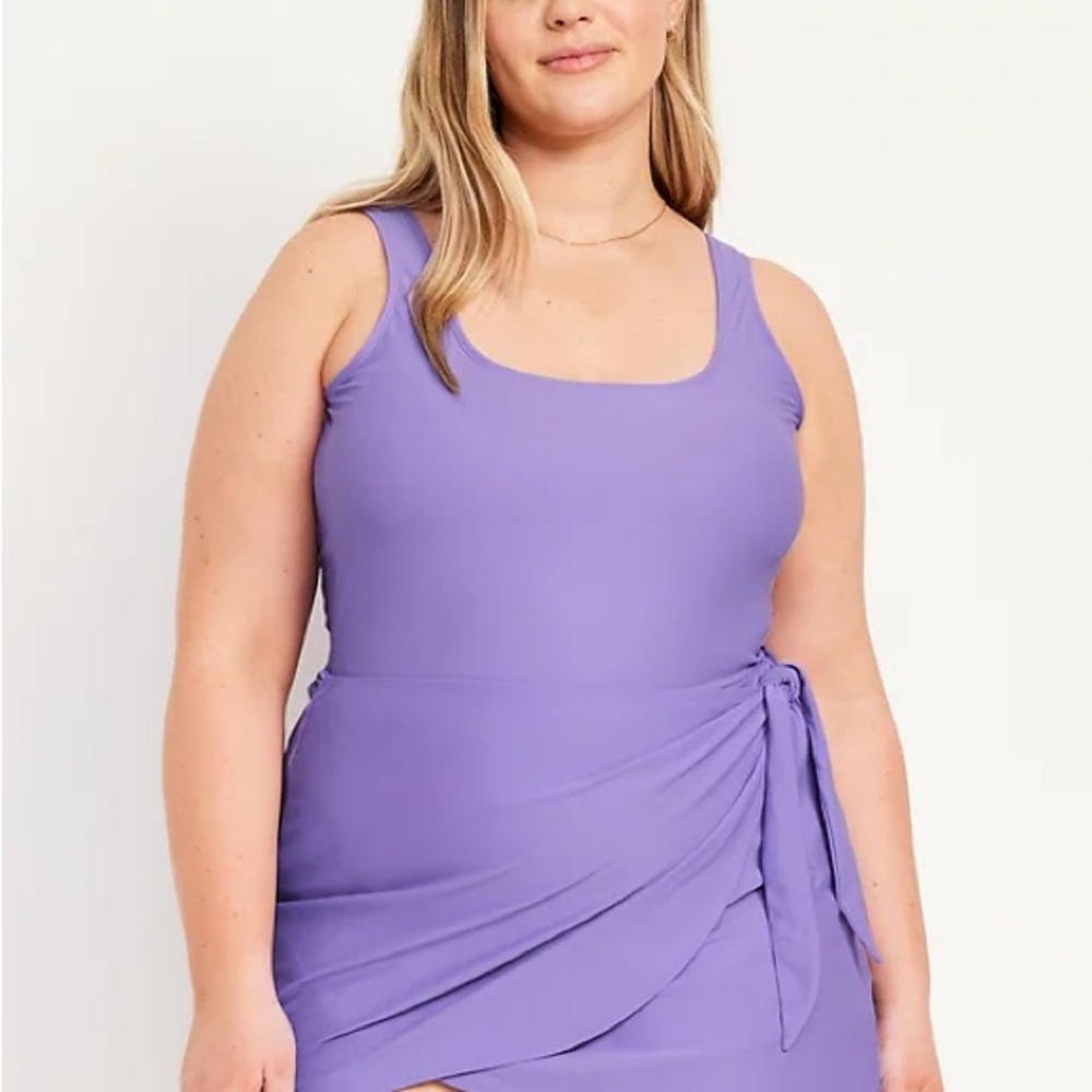 NWT Old Navy Lavender Scoop-Neck One-Piece Swim Dress with Side Tie